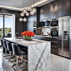 Ánh Sáng Hiện Đại Sang Trọng Tùy Chỉnh Tủ Bếp Với Đá Cẩm Thạch Đảo Toàn Bộ Ngôi Nhà Tủ Tường Thiết Kế Tủ Bếp Cho Biệt Thự - Product Image 4