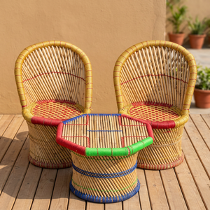 Bulk Supply Indoor Outdoor Accent Bamboo <b>Stool</b> Set Removable Cover Leather Upholstery School Apartment Entry Bedroom Evening - Product Image 2