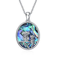Nouveau Design 925 Sterling Silver Mignon Animal Ormeau Shell Hibou Ovale Pendentif Collier