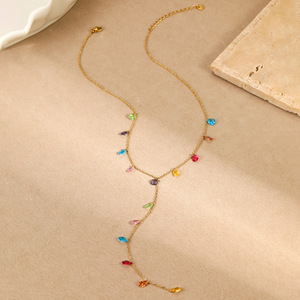 Moda 18K oro plateado colorido circón encantos largo en forma de <span class=keywords><strong>Y</strong></span> collar de cadena de acero inoxidable regalo de joyería para mujeres - Product Image 4