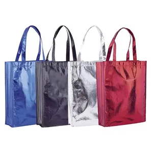 Supplier custom printing gold metallic non woven reusable shopping bags