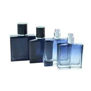 Bouteilles en verre personnalisées vides parfumées carrées 30ml 50ml 100ml noir bleu bouchons à vis couvercles en aluminium bouchon de bouteille de parfum