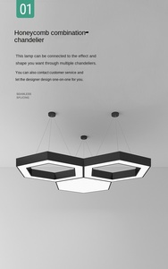 โคมไฟ LED สำนักงานแบบ DIY โคมไฟระย้าประดับห้องออกกำลังกายไฟเส้นตรงทรงหกเหลี่ยม - Product Image 2