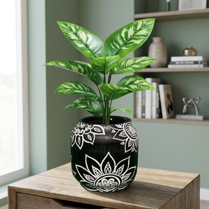 Pot de fleurs noir moderne et élégant, jardinière décorative pour la maison, support de bureau intérieur, décoration de table, verdure pour le salon - Product Image 6