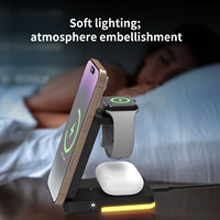Cargador inalámbrico magnético plegable portátil de 15W, soporte para teléfono móvil, soporte para cargador inalámbrico 3 en 1 con luz nocturna