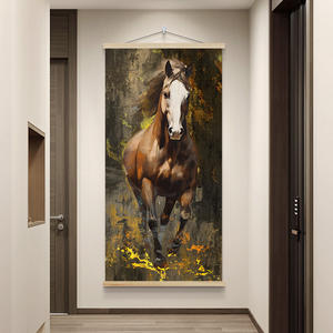 Caballo corriendo porche lienzo pintura cristal porcelana pintura caballo sala de estar murales moderno lujo pasillo colgante imagen - Product Image 5