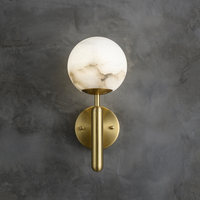 Applique Murale LED en Cuivre Massif et Marbre, Design Créatif Postmoderne de Luxe Léger pour Salons, Chambres et Salles à Manger, Abat-jour Blanc