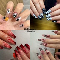 Uñas Postizas Francesas con Logotipo Personalizado, Estilo Halloween, ABS, Certificación CE, Venta al Por Mayor, Hechas a Mano, Marca Privada, Diseño 3D de Lujo, 24 Uñas