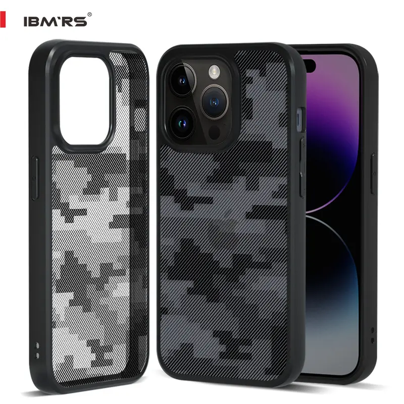 Funda a prueba de caídas de color transparente de camuflaje para iPhone 15pro Max funda de teléfono antihuellas para iPhone 15 14 13 12