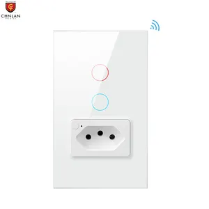 Tuya Brazil Smart Wall Socket 2 in 1 Light Switch 1/2 Gang Wireless Remote Control WiFi Touch Socket Switch For Smart Home