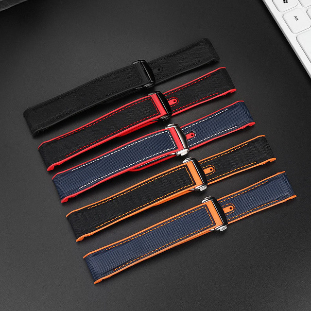 Best Selling Premium Curved End Waterproof Silicone +Leather Hybrid Watch Strap 20mm 22mm Folding Buckle Curved Watch Band