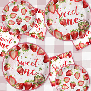 Nouvel ensemble de 4 pièces de fourchette à serviettes en papier jetables pour les décorations de fête inspirées des thèmes hawaïens à la fraise pour les anniversaires - Product Image 2