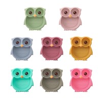 Assiette Bébé en Silicone à Ventouse avec Compartiments, Motif Hibou de Dessin Animé, Sans BPA, Qualité Alimentaire, pour Repas d'Enfants