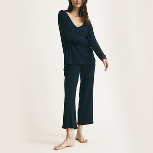 USA &amp; EUR &amp; AU Pajamas Manufacturer Custom Design Sleepwear <strong>Crop</strong> Pants Sets Soft Skin Friendly Bamboo Fiber Cotton <strong>Pyjamas</strong> Women - Product Image 6