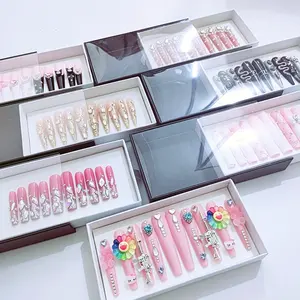 Custom Luxury Box Packaging Diamonds Pink Press On Nails Acrylic Press On Nails Wholesale With Private Label