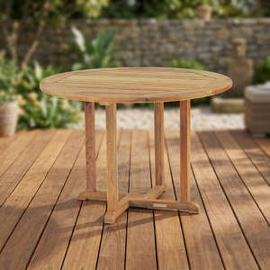 Table à manger ronde en bois avec pieds en bois massif, design rustique moderne, mobilier de salle à manger, 4 places, stable, assemblée, marque OEM - Product Image 2