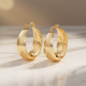 Boucles d'oreilles créoles dorées pour femmes, bijoux de fête tendance, plaqué or, alliage de zinc, grandes boucles d'oreilles mode, pièce maîtresse - Product Image 2