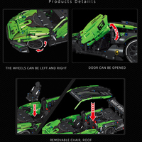 1644 PCS Green Racing Car Advanced Modular Building Block Vehículos compatibles con las principales marcas