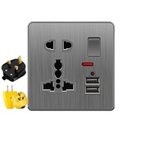 Interruptor de Pared Eléctrico Universal Gris de 13A con 2 Tomas USB (Tipo-C y A), Interruptor de Atenuación para Ventilador, Material de PC, 250V
