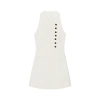 Nouvelle robe mini chic sans manches pour femme, style décontracté et élégant, avec boucle décorative, collection 2026.