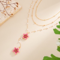 Colliers INS multicouches avec pendentifs fleurs colorées en fausses perles pour femmes, breloques, chaînes de clavicule superposées, accessoires, cadeau