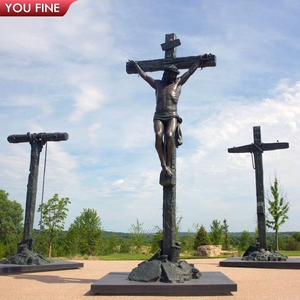 Sculpture de Jésus portant la croix en bronze grandeur nature YOUFINE, statue de la Passion du Christ pour église, cour, parc religieux - Product Image 5