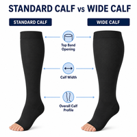 Chaussettes de compression à pointe ouverte pour mollets larges, 20-30 mmHg, grande taille, soutien gradué, hauteur genou, pour femmes et hommes, OEM, marque privée