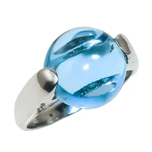 Modern Design Blue Topaz Cab Loop Schoon Handgemaakte 925 Sterling Zilveren Handgemaakte Ring Sieraden