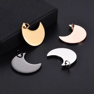 Pendentif d'identification pour animaux de compagnie en acier inoxydable, forme lune, vierge, pour collier personnalisé, porte-clés, breloque, accessoires DIY, 24x30mm, 4 couleurs - Product Image 2