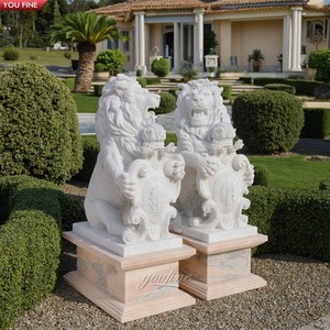 Statua di <span class=keywords><strong>leone</strong></span> guardiano classica YOUFINE per esterni, coppia a grandezza naturale in marmo bianco con basi - Product Image 6