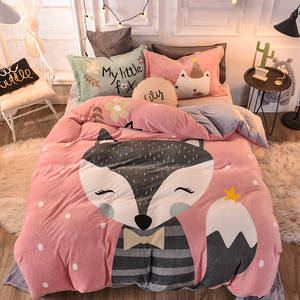 Parure de lit en velours et flanelle, tissu doux et chaud de haute qualité, impression de <span class=keywords><strong>renard</strong></span> rose, 4 pièces, vente en gros - Product Image 3