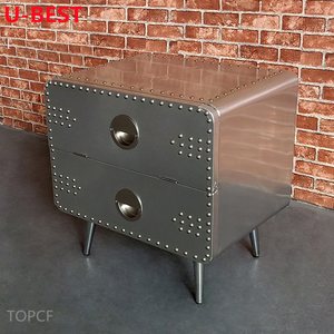 Table de chevet mobile en aluminium poli Aviator à 2 tiroirs – Meuble de chevet, table d'appoint, table de nuit - Product Image 2
