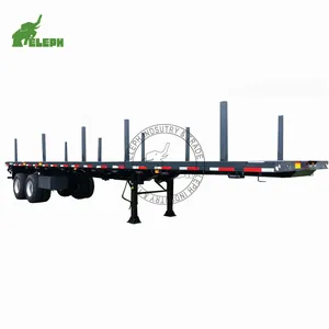 Factory Tri-axle Flat Bed Trailer with Pillars on side beam