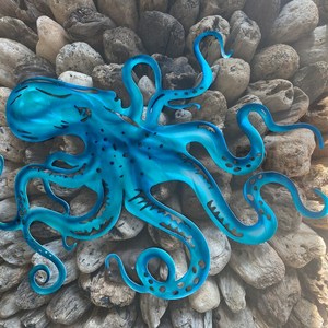 Décoration murale en aluminium découpé au laser sur mesure, motif pieuvre, bleu turquoise, en métal inoxydable, pour extérieur, thème océan, maison de plage, jardin - Product Image 4