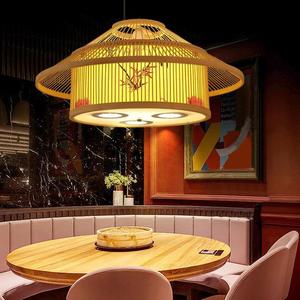 Chinese Style Bamboo Woven Chandelier Round E27 LED Single Head For Restaurant <b>Dining</b> Room <b>Lighting</b> - Product Image 1