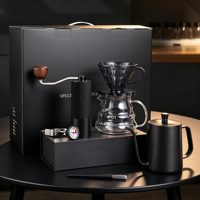 Ensemble de café manuel portable : Moulin à café manuel, bouilloire à bec de cygne, filtre à café en verre, coffret cadeau complet