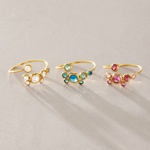 Anillos de Joyería de Acero Inoxidable Resistentes al Agua y al Deslustre, Chapado en Oro de 18k, Anillo Ajustable de Moda con Circonita de Colores para Mujer - Product Image 4