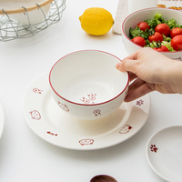 Service de table en porcelaine blanche style dessin animé mignon, vaisselle en porcelaine fine de style campagnard personnalisée, coffret cadeau avec kit d'ustensiles