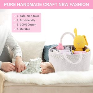 Handmade Cotton Rope Nursery Storage Babykorb, tragbares Baby Windel Caddy Baumwoll seil für Wickelt isch/Auto - Product Image 4