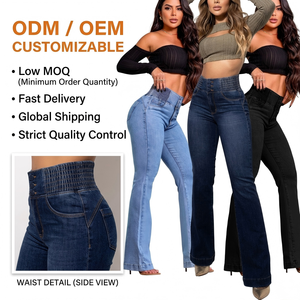 <span class=keywords><strong>Jean</strong></span> évasé taille haute extensible pour <span class=keywords><strong>femme</strong></span>, <span class=keywords><strong>coupe</strong></span> slim, effet push-up, OEM ODM - Product Image 1