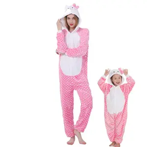 Dieren Kat Pyjama Voor Kinderen Volwassenen Winter Nachtkleding Wolf Pyjama Vrouwen Onesie Anime Kostuums Jumpsuit Winter