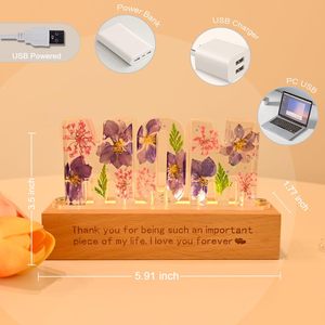 Lampe de nuit LED personnalisée en fleurs séchées, lettre en acrylique personnalisée, décoration de chambre à coucher, cadeau pour <span class=keywords><strong>maman</strong></span>, petite amie, <span class=keywords><strong>anniversaire</strong></span>, Noël - Product Image 6