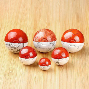 Esfera de Jaspe Rojo, Cristal Natural Tallado, Gema de Howlite con Forma de Pokebola para Decoración del Hogar, Set de Regalo - Product Image 6