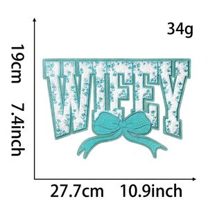 Nouvel arrivage : Patch thermocollant en chenille et sequins brodés, motif 'Wifey' avec nœud, grande taille 10,7 pouces/27,3 cm - Product Image 3