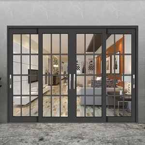 Puerta de aluminio con marco de aluminio francés, puertas correderas de vidrio, doble acristalado, personalizadas, modernas, fábrica China, foshan