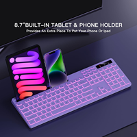 Teclado Inalámbrico OEM Silencioso de 114 Teclas con Retroiluminación RGB de 2.4G, Batería Recargable, Soporte para Teléfono, Teclas Multimedia para IOS Windows, Color Morado