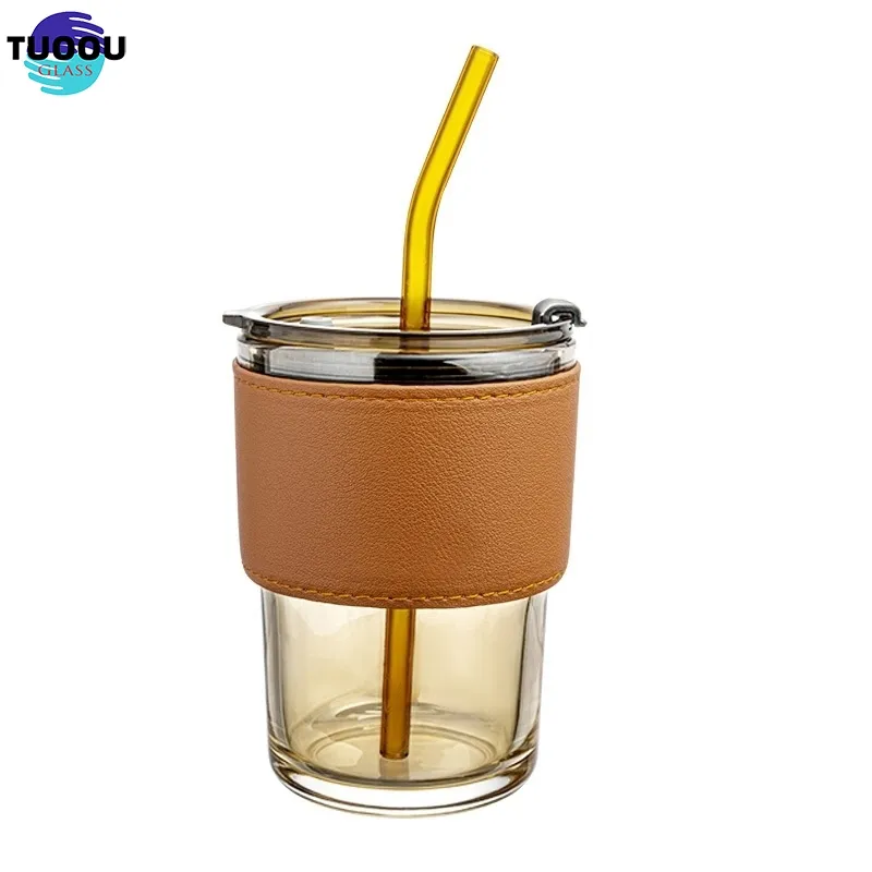 In Stock Wholesale 400ml Cold Brew Milk Coffee Tea Color Bamboo Joint Glass Water Tumbler Cup With Lid And Straw