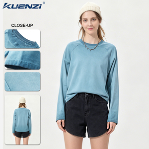 T-shirts vintage Kuenzi 100 % coton 270 GSM épais, délavés, à manches longues, style streetwear, pour femmes - Product Image 1