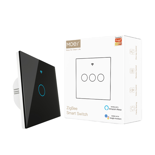 2 Gang  LED Light Touch Glass EU Tuya Zigbee  for Alexa Google App Control  Wall Smart Switch and Socket for Home