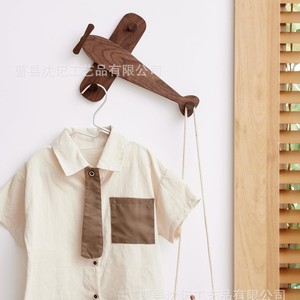 Wooden Airplane Shape Wall Mounted Coat Rack For <b>Clothes</b> Hats Bags Living Room Bedroom Entryway Childrens Room <b>Storage</b> Organizer - Product Image 1